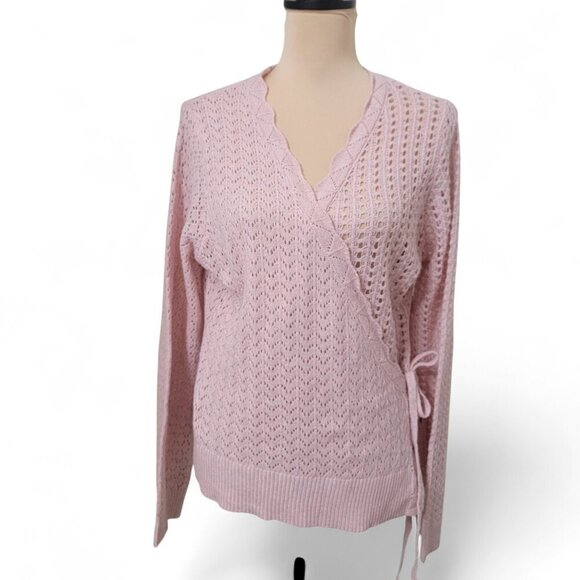 SO Size XL Juniors Light Pink Pointelle Wrap Front Sweater, NEW With Tag - Picture 3 of 16
